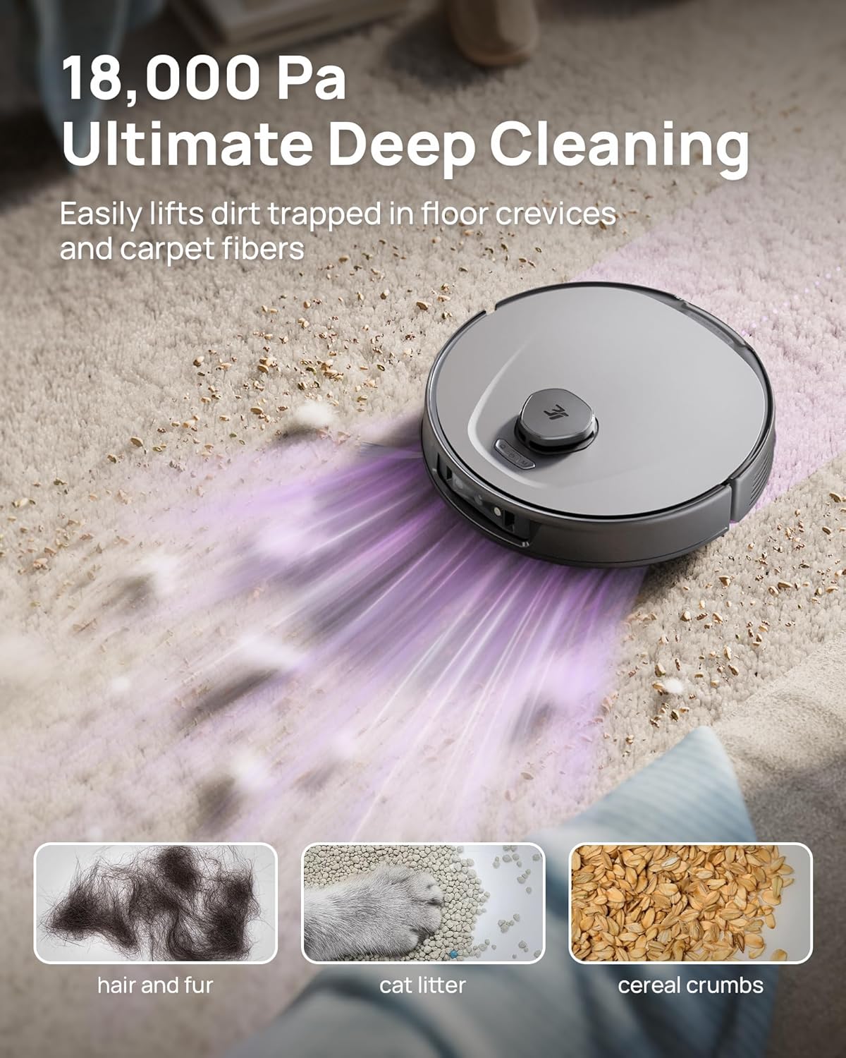 3i P10 Ultra Robot Vacuum and Mop Combo, Extendable Pad for Edge & Corner Mopping, 18000 Pa Suction Deep Cleaning, Auto Hot Water Washing & Drying, Self-Emptying, Self-Refilling, AI Obstacle Avoidance