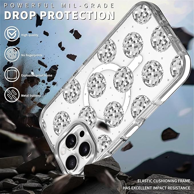 Case for iPhone 16 Pro, Disco Ball Grayish White Phone Case Design，for Women - Image 5