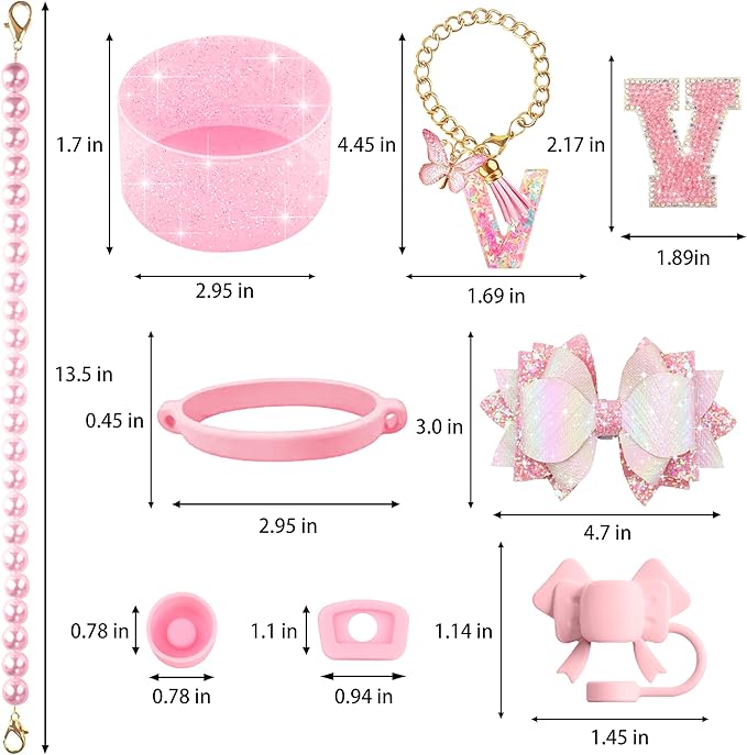 9PCS Pink for Stanley Cup Accessories Set Bling Initials Bow Charms for Stanley - Image 3