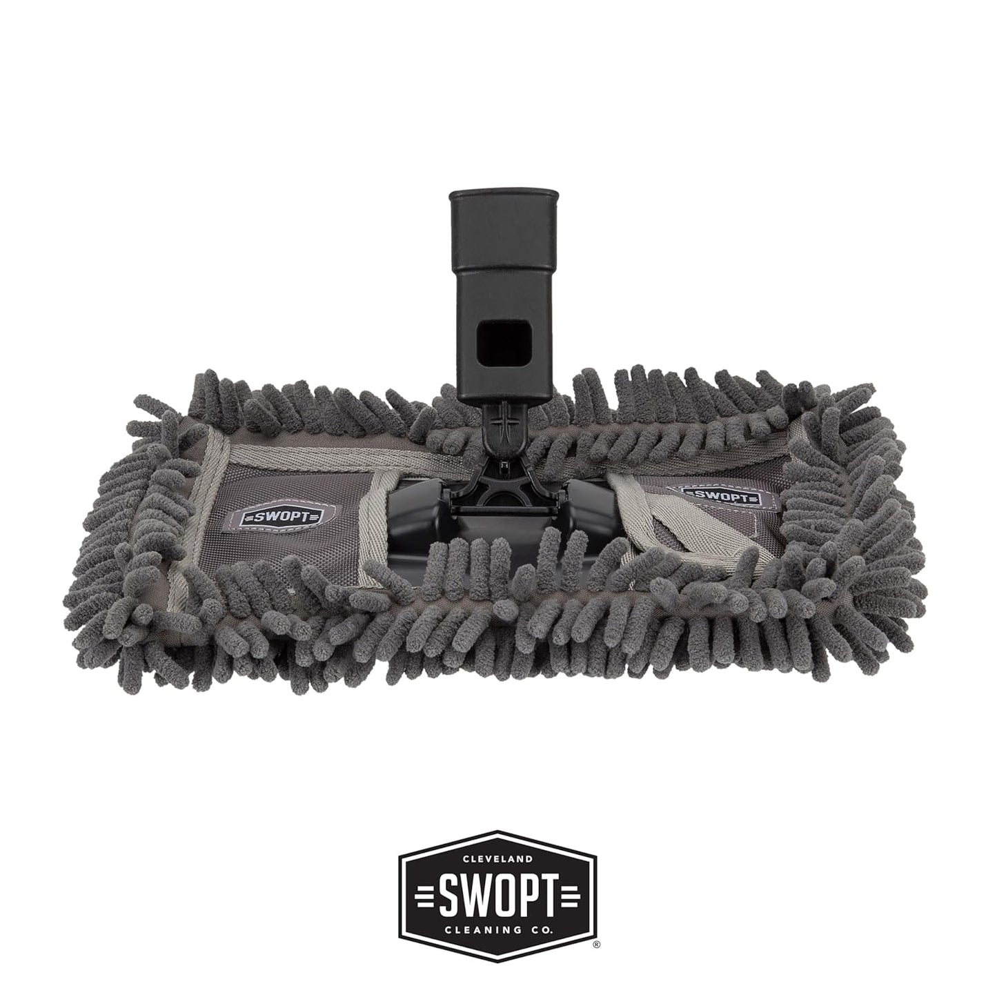SWOPT Angled Broom Head + 12” Dust Mop Head + Plastic Dustpan – Multi-Surface Cleaning Kit Interchangeable with All SWOPT Cleaning Products for More Efficient Cleaning and Storage