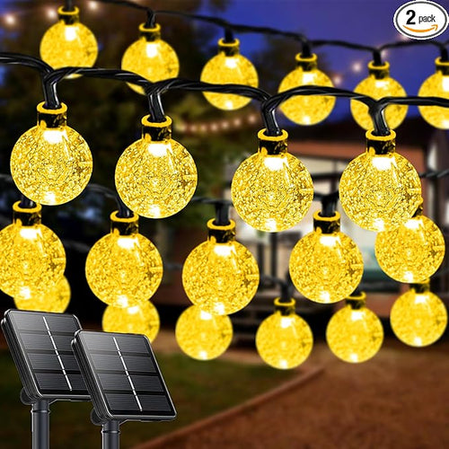 2-Pack 72FT 120 LED Crystal Globe Solar String Lights Outdoor, Waterproof Solar by LORRYTE