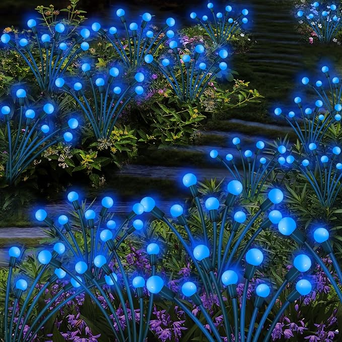 Kohlrabi Solar Garden Lights Outdoor, 2 Pack 16 LED Solar Blue Firefly Lights - Image 6