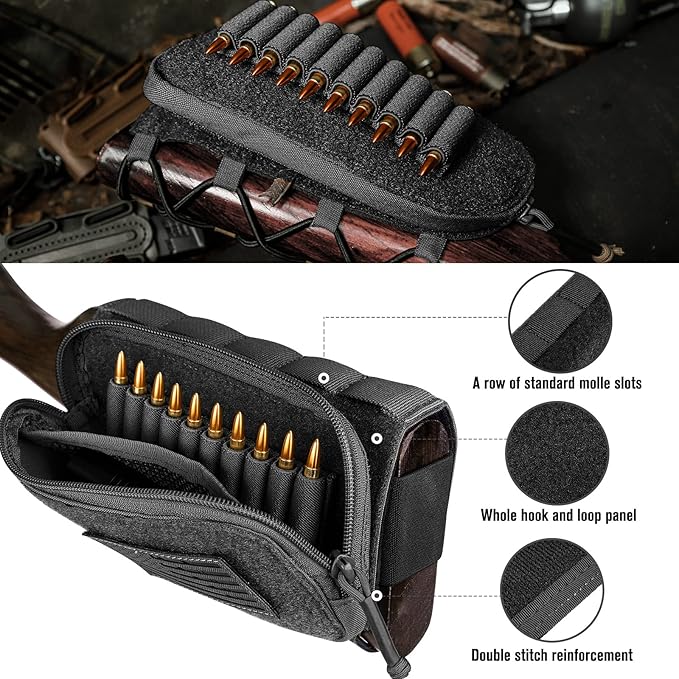 PETAC GEAR Tactical Buttstock Rifle Stock Pack/Adjustable Shell Holder Cheek - Image 5