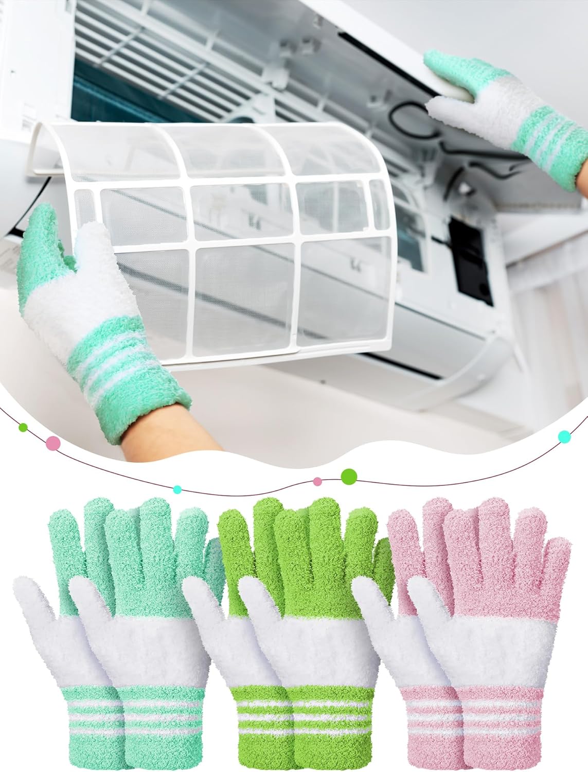 Patelai 3 Pairs Microfiber Plant Dusting Gloves Leaf Cleaning Gloves for Indoor Plants, Blinds, Furniture, House(Medium,Green Yellow, Water Blue, Pink, White)
