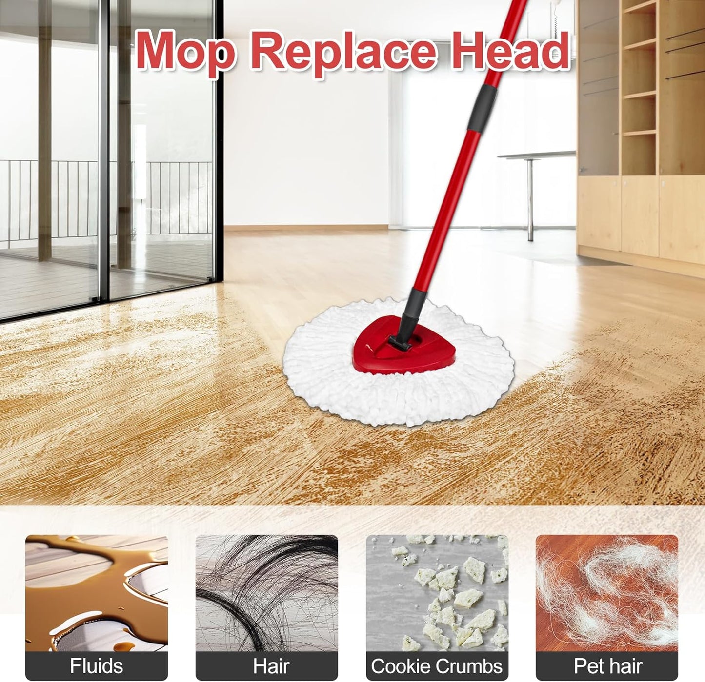 Mop Heads Replacement for Ocedar, Mop Replace Head for Ocedar EasyWring 1 Tank, Microfiber Spin Mop Refills, Include 3 Spin Mop Replacement Head Deep Cleaning Machine Washable with 2 Scrubber Mop Head