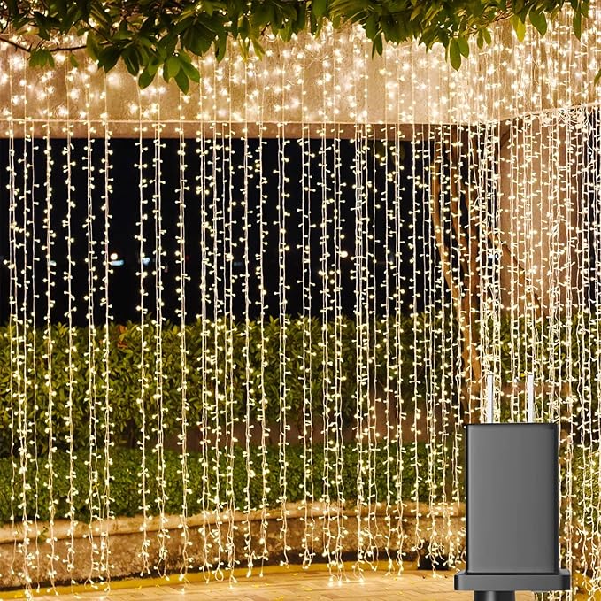 Solhice LED Curtain Lights Outdoor 12ft x10ft, 360 LED Plug in Hanging String by Solhice