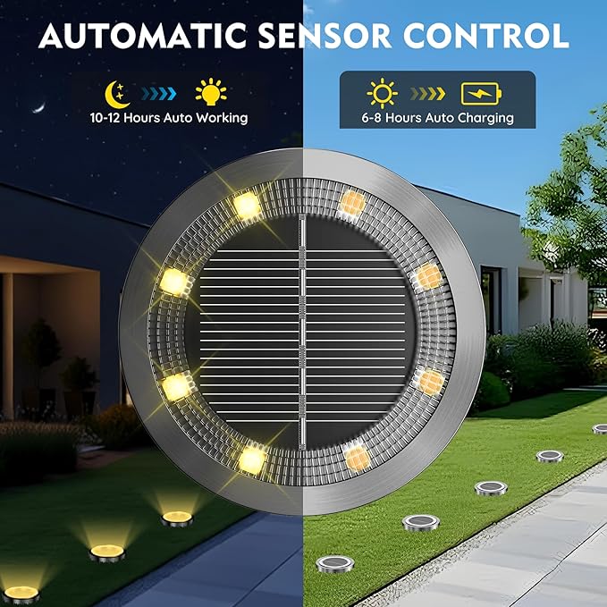 Solar Ground Lights Outdoor, 8 Pack Solar Lights Outdoor Waterproof, Mini Flat - Image 2