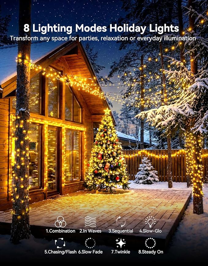 LitHome 99FT 300 LED String Lights Outdoor Indoor, 8 Modes Waterproof Christmas - Image 2