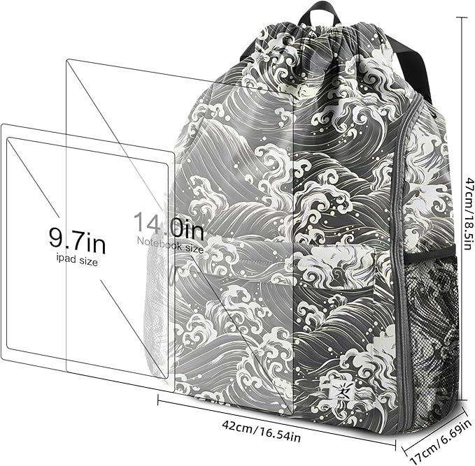 Drawstring Backpack with Mesh Pockets String Gym Bag Sackpack Sandproof Water - Image 7