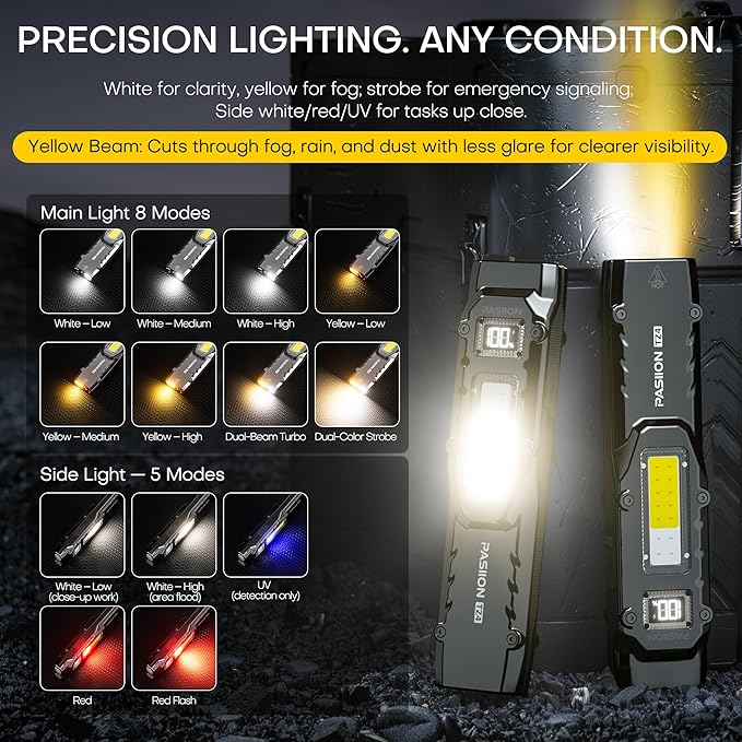 EDC Tactical Flashlight, Flat Flashlights Rechargeable, Dual-Switches LED Small - Image 2