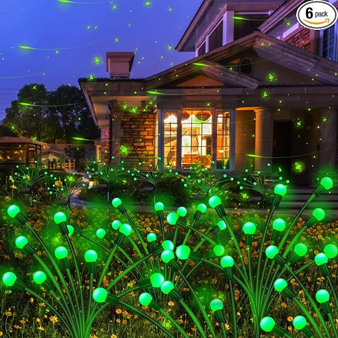 Solar St Patricks Day Lights Outdoor, 6 Pack 48 LED Solar Green Firefly Lights by KohlrabiDecor