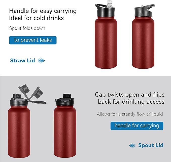 VEGOND 32 oz Insulated Water Bottle Stainless Steel Metal Water Bottles - Image 5