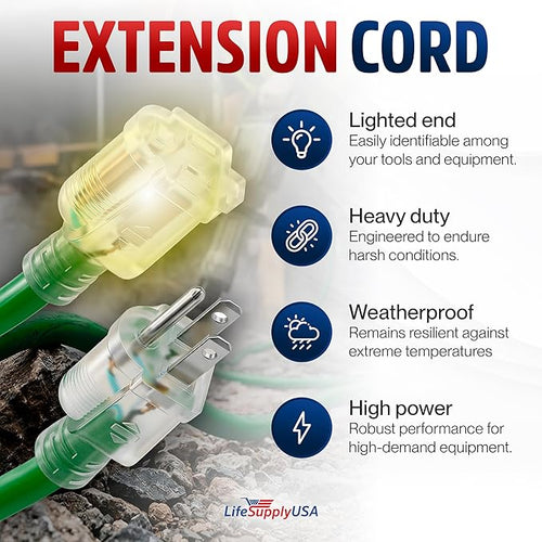 75ft Outdoor/Indoor Extension Cord 14/3 Gauge Heavy Duty 3 Prong SJTW, - Image 2