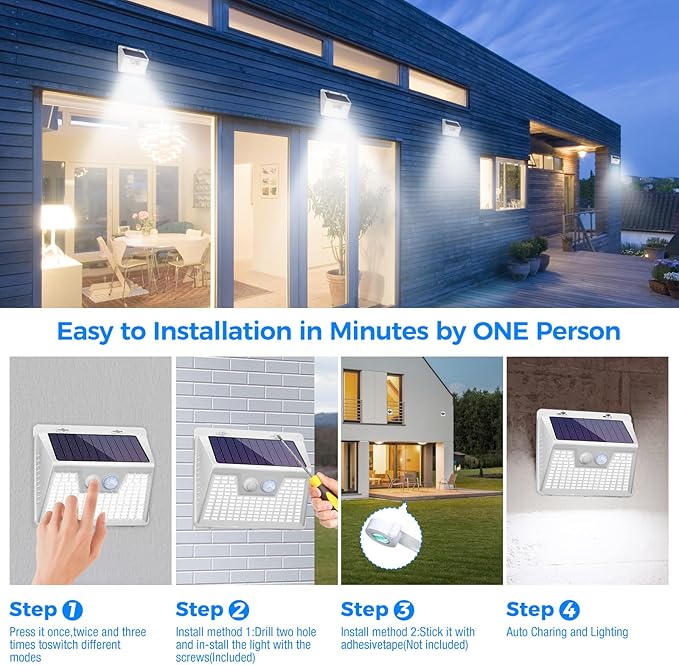 Peasur White Solar Lights Outdoor Waterproof, 8 Pack 140LED Bright Motion - Image 8