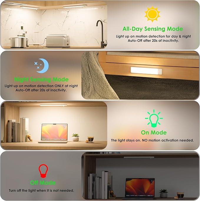 Motion Sensor Under Cabinet Lights, Magnetic Rechargeable Under Counter Closet - Image 4