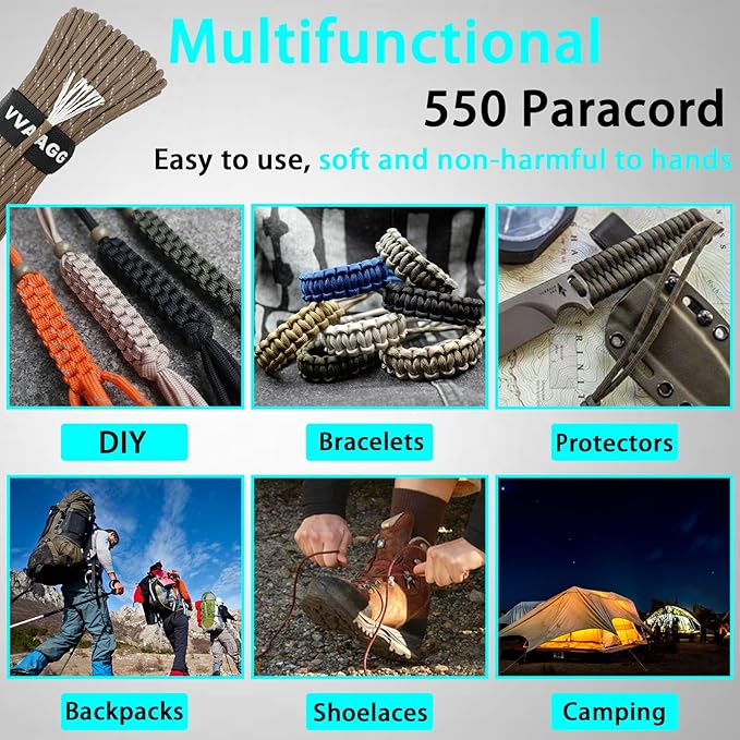 VVAAGG Reflective Paracord Rope 100FT, 7 Strand Nylon para Cord Lanyard Utility - Image 7
