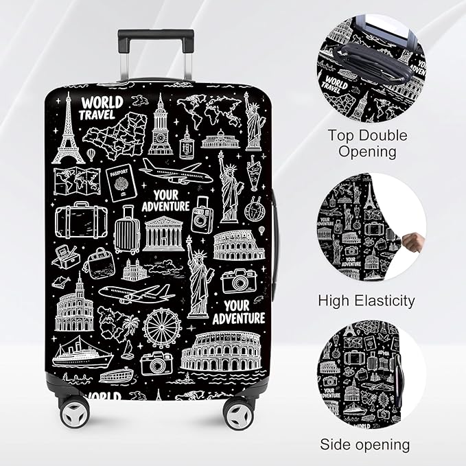 ANNA QUEEN Travel Seamless Pattern Luggage Cover -Stretchable Airplane Suitcase - Image 3