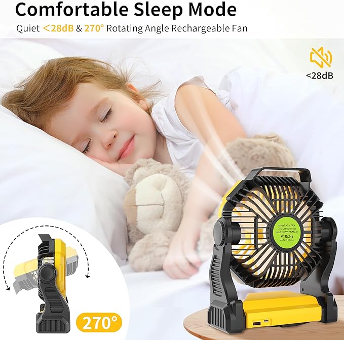 Portable Camping Fan Cordless Battery Powered，270° Rotating Portable Battery - Image 3