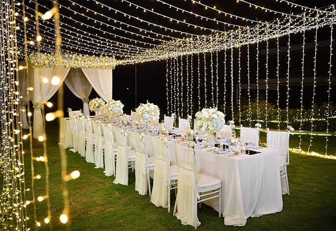 Solhice LED Curtain Lights Outdoor 50ft x10ft, 1000 LED Plug in Hanging String - Image 6