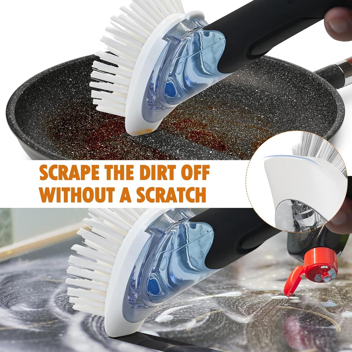 Soap Dispensing Replacement Dish Brush Storage Set with 2 PCS Brush Refills & Holder - RIMAY Dispenser Scrub Cleaning Scrubber Kitchen Dishwashing Dish Wand Handle for Dishes/Pans/Pots/Sink(Black)