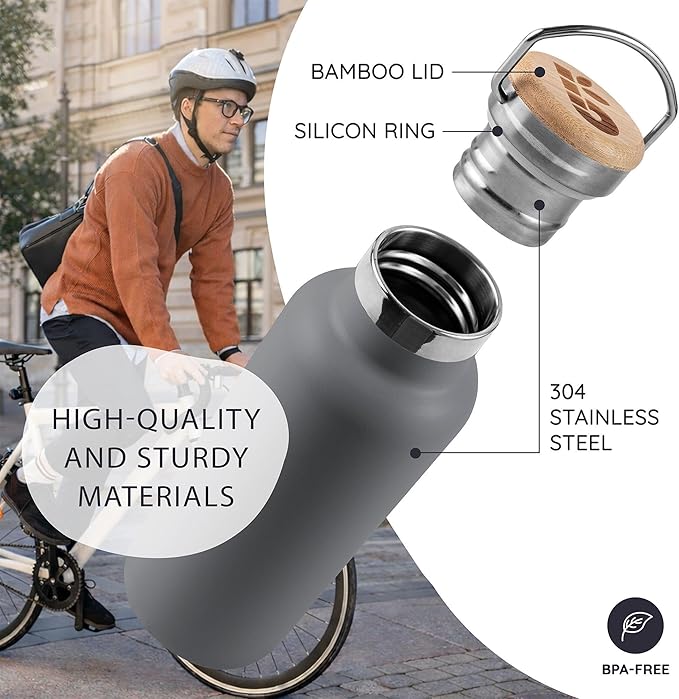 Bambaw Travel Water Bottle Stainless Steel 24 oz, Insulated Stainless Steel - Image 2