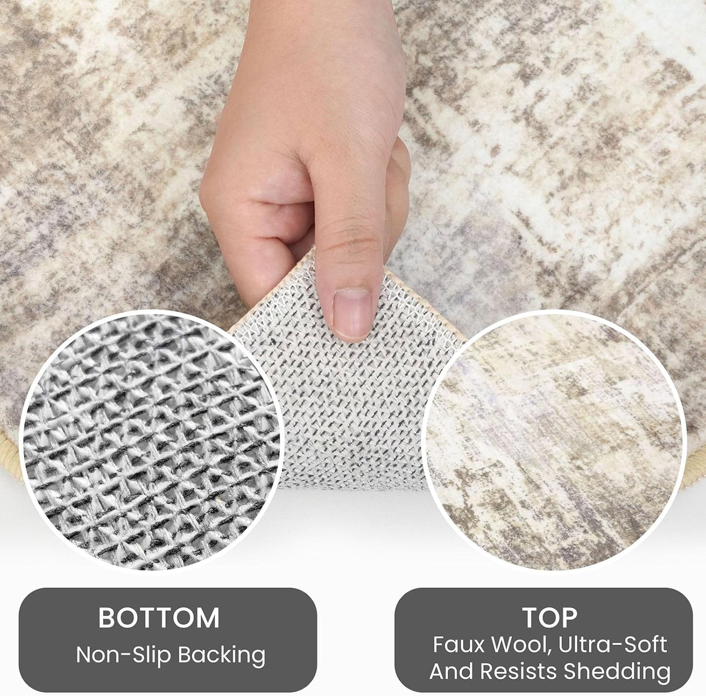 IOHOUZE Abstract Area Rugs 8x10 Ft Washable Large Rugs for Living Room, Non Slip Dining Room Rug, Printed Faux Wool Rugs for Bedroom, Floor Carpet for Office Nursery Playroom, Beige Brown