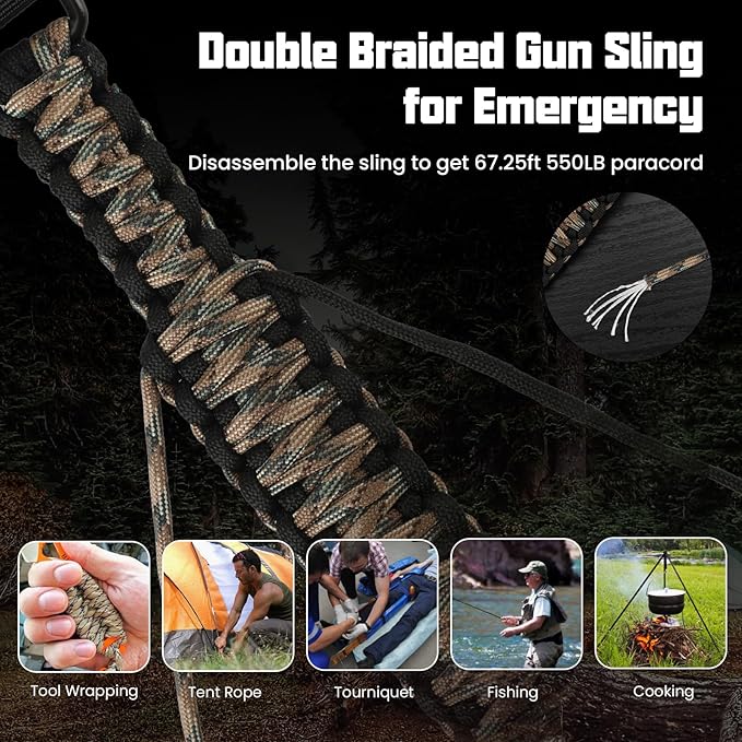 Double Braide 550LB Shotgun Sling 2 Point Paracord Rifle Sling, Non-Slip - Image 3