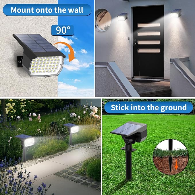Tadyreal Solar Spot Lights Outdoor 2 Pack, Solar Landscape Spotlights Waterproof - Image 2