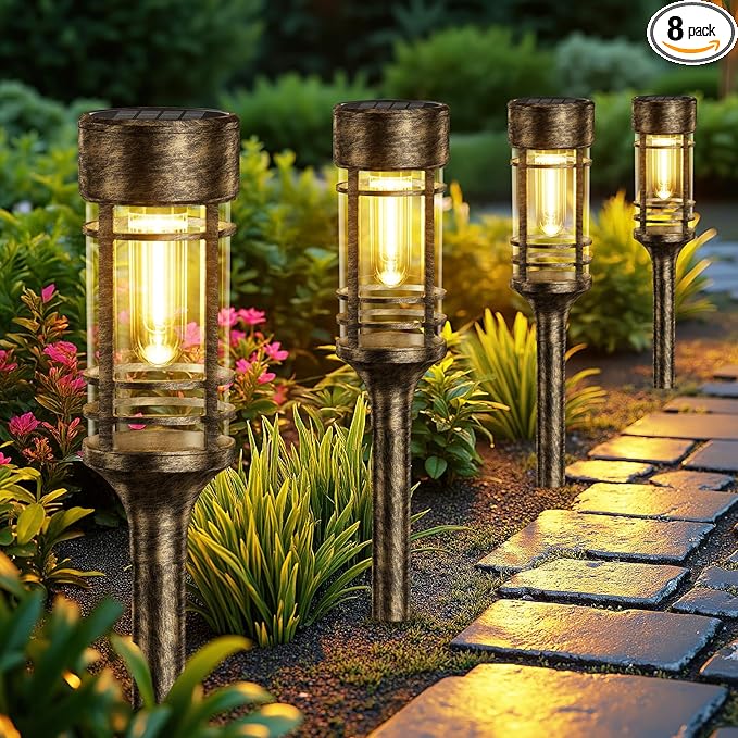 LETMY 8 Pack Brown Solar Pathway Lights Outdoor, Bright Solar Lights Outdoor by Letmy