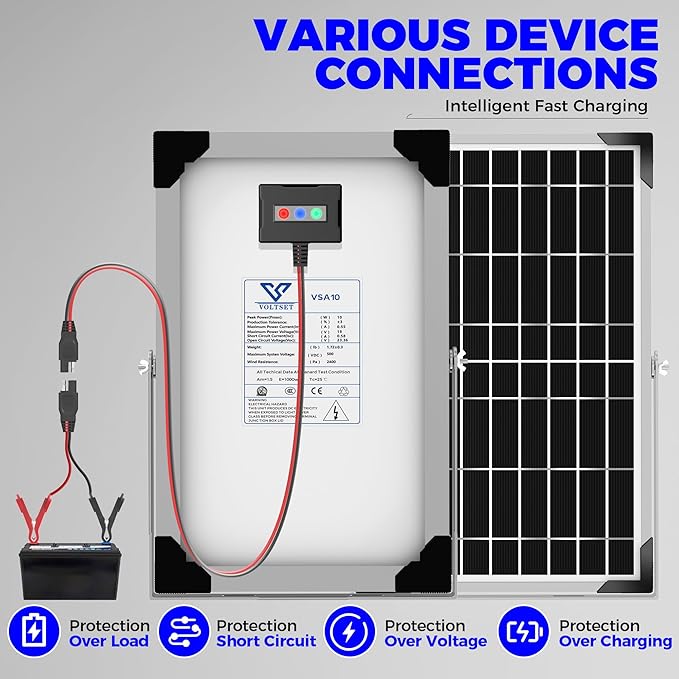 Voltset Solar Battery Trickle Charger: 10 Watt 12V Solar Panel Maintainer - Image 8