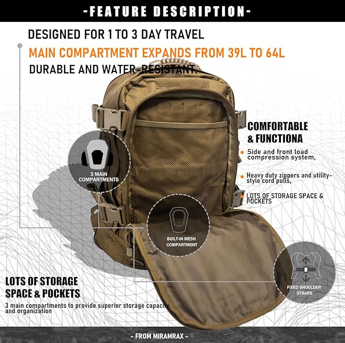 Miramrax Tactical Backpack Military Army Daypack - Image 6
