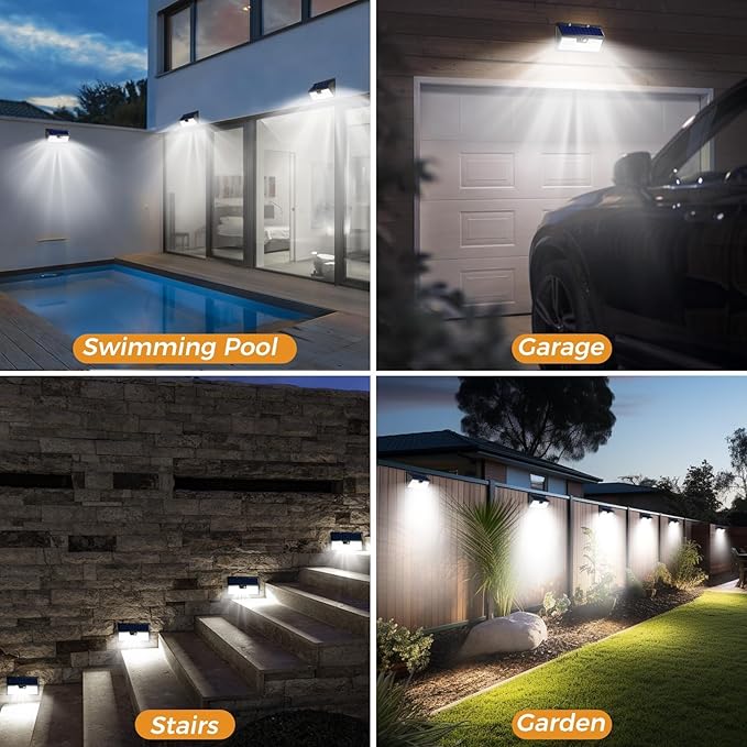 4 Pack Solar Lights Outdoor Motion Sensor, 318 LED Waterproof Fence Light - Image 6