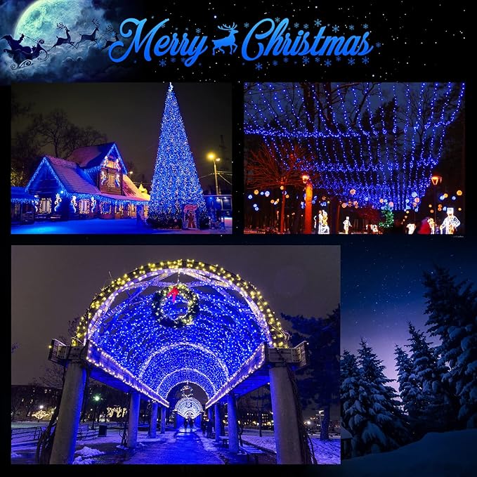 JMEXSUSS 600 LED Blue Solar Christmas Lights, 206.7ft Blue Christmas Lights - Image 7
