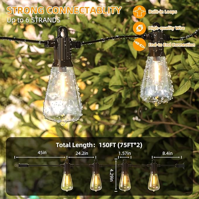 FOOMAN LED Outdoor String Lights, 150FT Outside Waterproof Patio Lights - Image 3