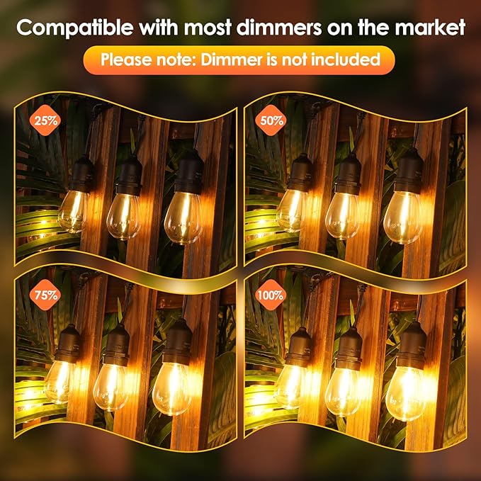 Mlambert 96FT LED Outdoor String Lights, Dimmable Waterproof Patio Lights - Image 3