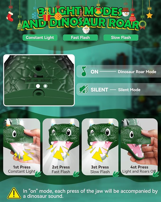 LED Dinosaur Headlamp for Kids, Children's Toy Flashlight Dinosaur Toys for Age - Image 3