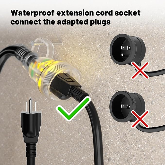 POWGRN 50FT 16 Gauge Black Outdoor Extension Cord Waterproof, 3 Prong Flexible - Image 2