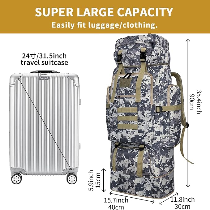 Hiking Backpack, 100L Large Camping Backpack, Expandable Waterproof MOLLE - Image 3