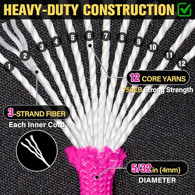 Paracord Rope 750 lb - 500ft 5/32" Parachute Cord 4MM 12-Strand para Cord - - Image 3