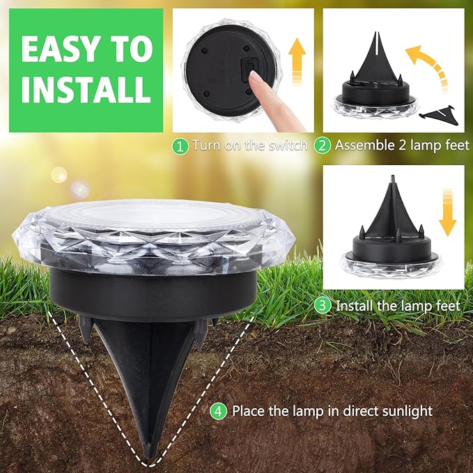 echosari Solar Ground Lights 12 Pack, Upgraded Solar Garden Lights Auto ON/Off - Image 5