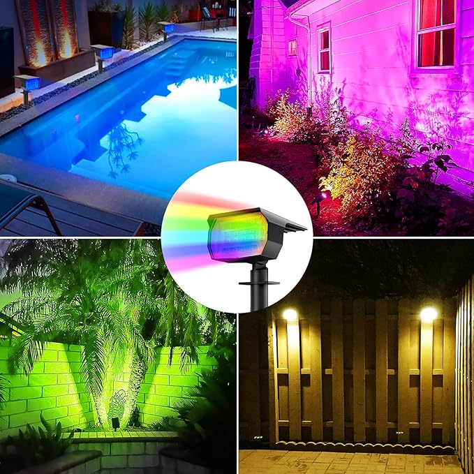 nipify 4 Pack Solar Spot Lights Outdoor Color Changing, 7 Modes Halloween RGB - Image 4