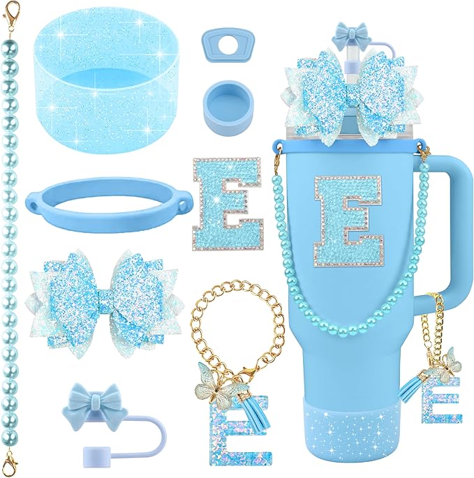 9PCS Blue for Stanley Cup Accessories Set Bling Initials Bow Charms for Stanley by Unknown