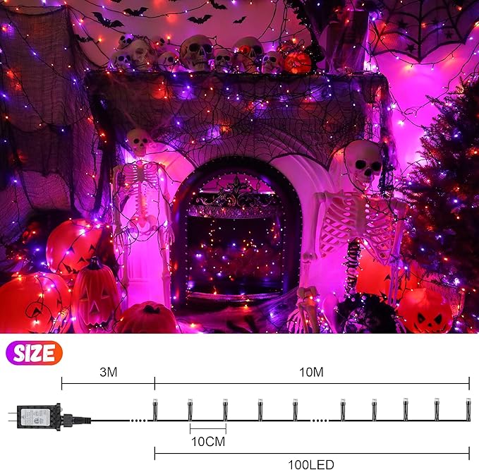100LED Halloween String Lights 33 Ft Orange Purple Twinkle Light - Image 5