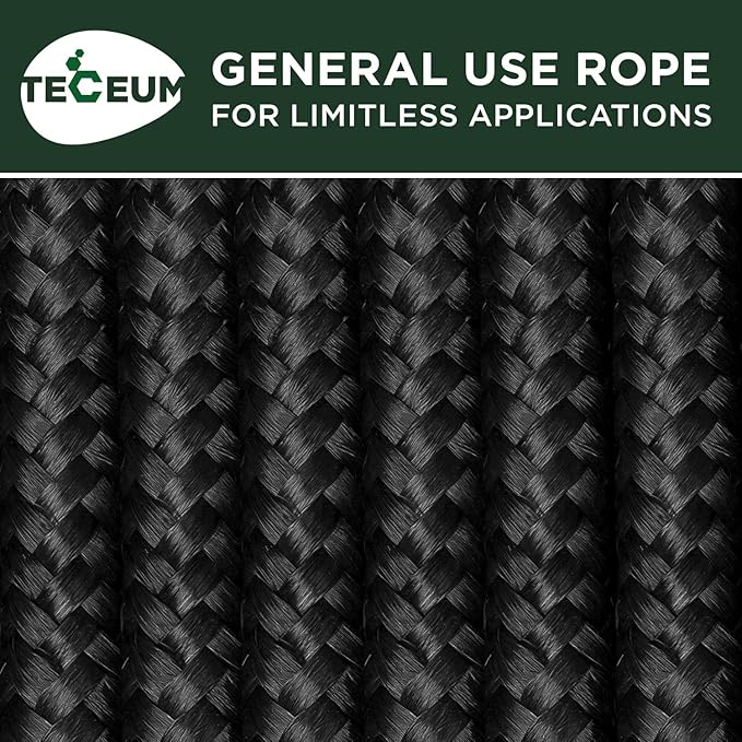 TECEUM Rope – 150 Feet x 1/4 Inch – Black – Strong All-Purpose Utility Rope – - Image 9