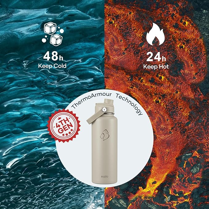 BUZIO 40 oz Water Bottle Insulated, Triple Wall Vacuum Stainless Steel Flask - Image 2