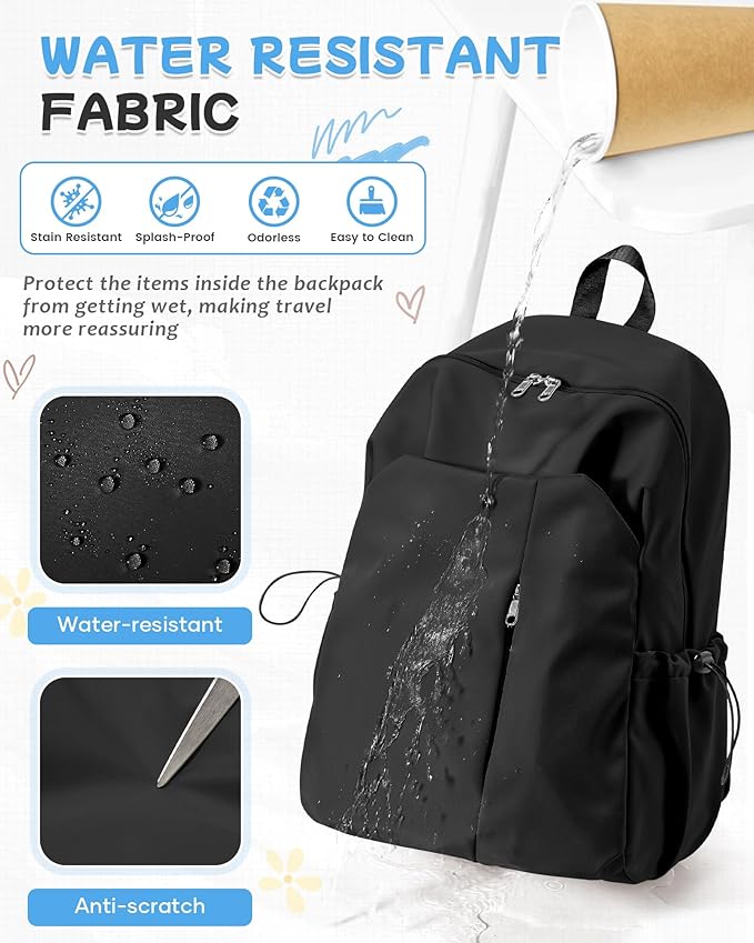 SEAFEW Black Backpack for School, High School Bookbag Back Pack for Teens Girls - Image 7