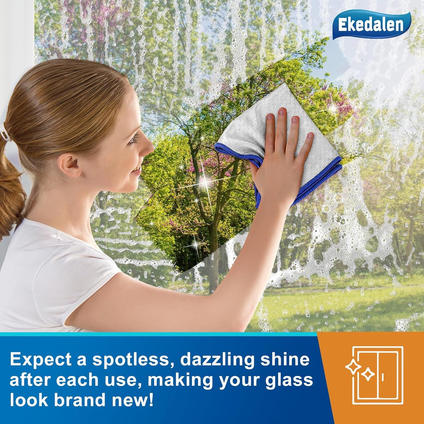 Microfiber Cleaning Cloth Polishing Glass Cleaner Absorbent Kitchen Towel Quick Drying Miracle Lint Free Rags for Household Auto Detailing Bathroom, Pack of 6, 12 x 12 Inch, Sliver-Blue