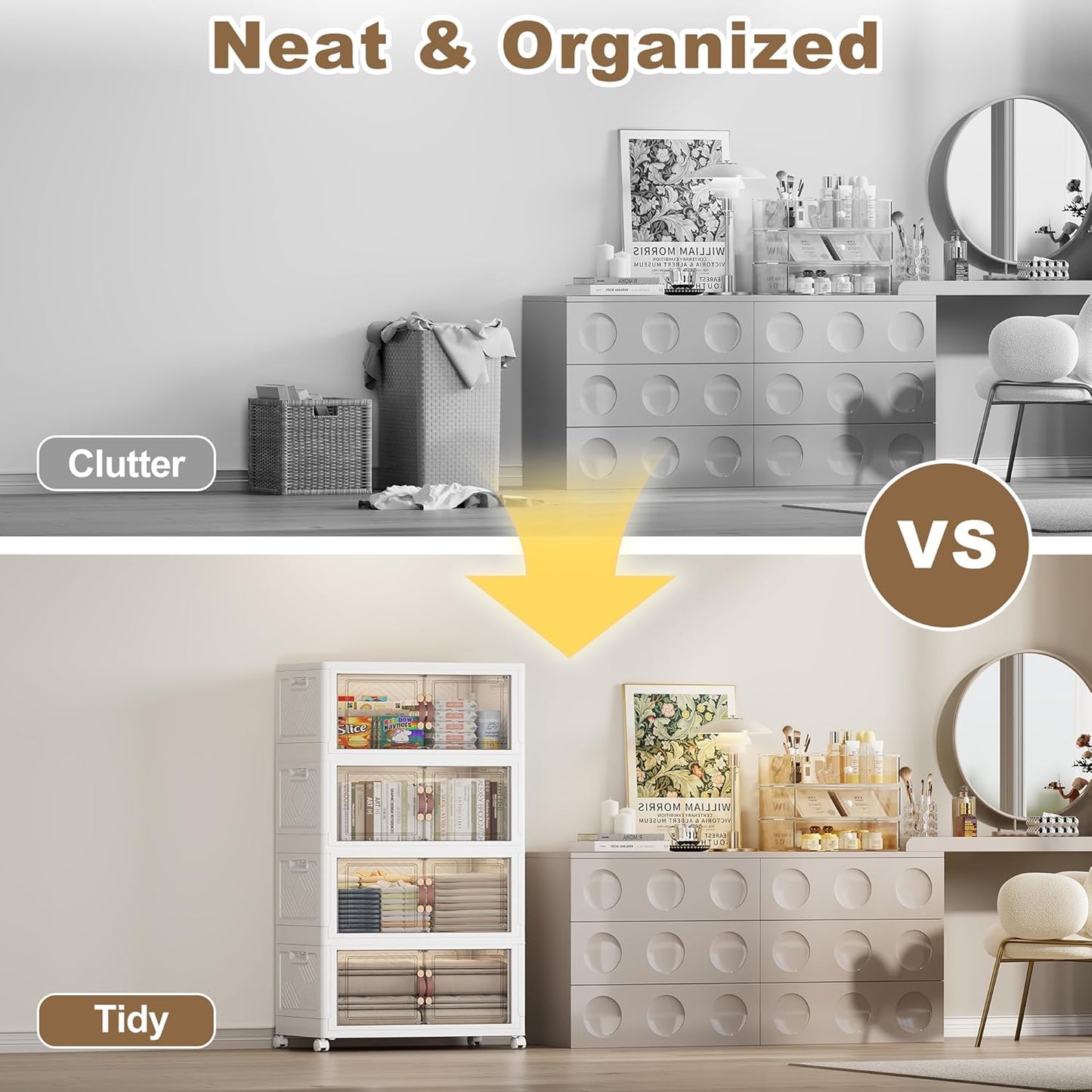 SAILUN 628QT Extra Large Collapsible Storage Bins with Wheels and Lid, Stackable Bins Open Closet Organizers and Storage Storage Containers Drawers,30" L × 19.7" W × 66" H（4 Pack）