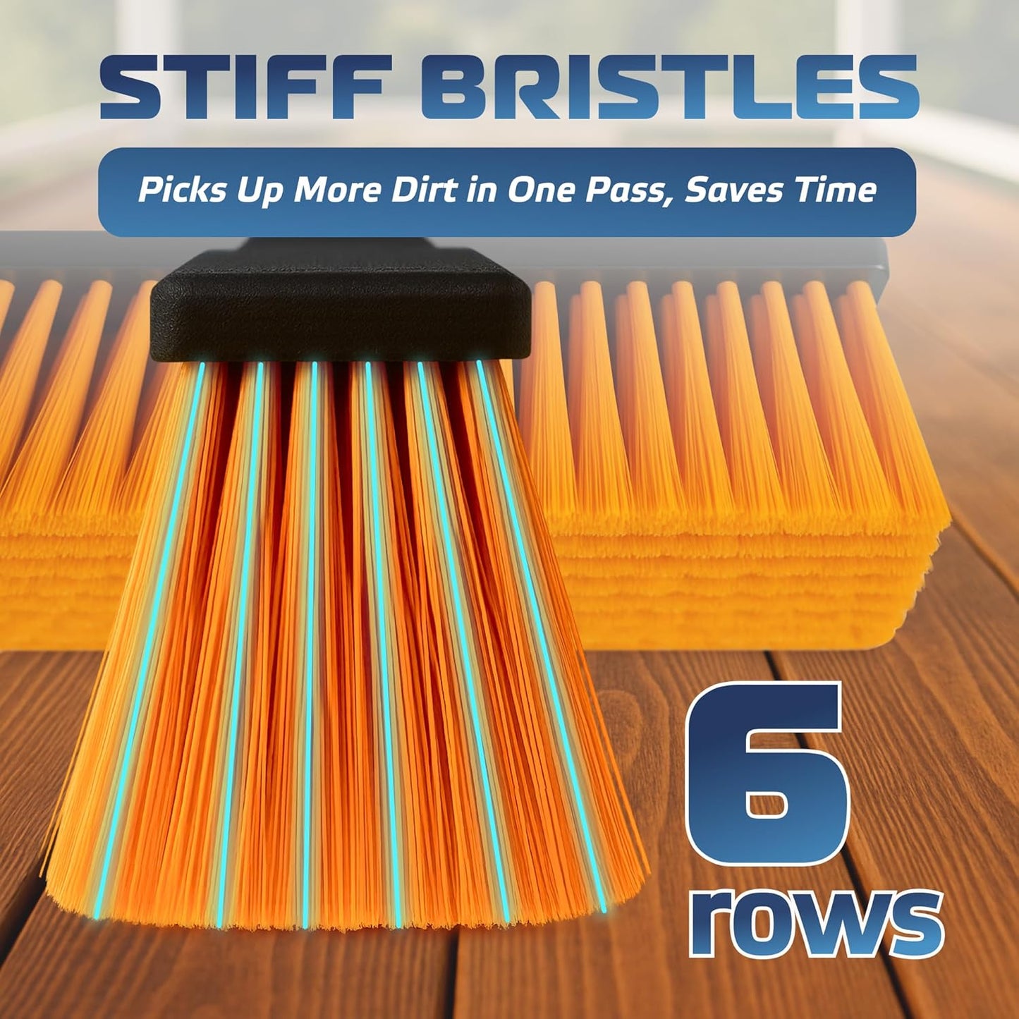 DSV Standard 18’’ Push Broom Outdoor Heavy Duty with 59.4’’ Long Handle, Industrial Broom with Stiff Bristles, Floor Broom for Cleaning Patio Garage Shop Deck Concrete Wood Stone Tile Floor