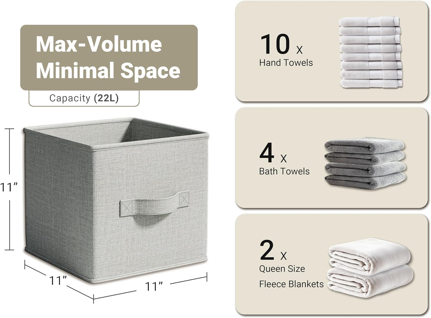 4 Pack Foldable Fabric Closet Storage Bins, 11Inch Organizer Cubes with Handles, Linen Storage Boxes for Clothes, Toys, Books and Home Organization,Gray